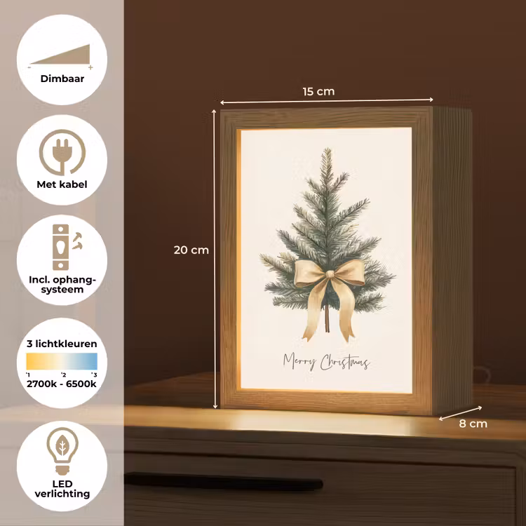 Kerstboom - Kerst - Merry Christmas - Beige Light Box met kabel (Tafellamp) klein -USP_NL