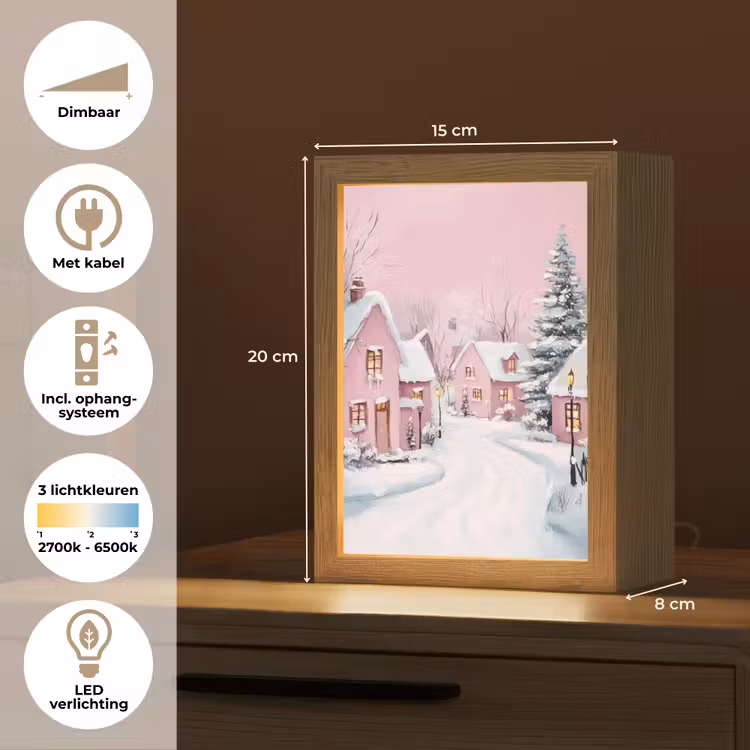 Kerstdorp - Roze - Winter - Sneeuw - Huizen Light Box met kabel (Tafellamp) klein -USP_NL