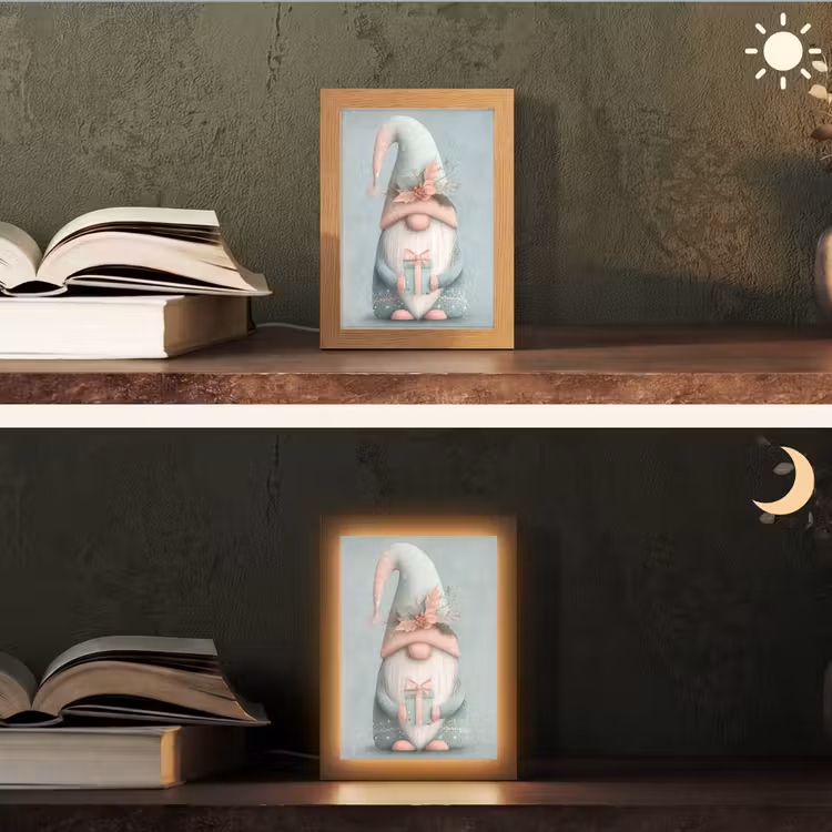 Kerstgnome - Cadeau - Groen Light Box met kabel (Tafellamp) klein -sfeer3