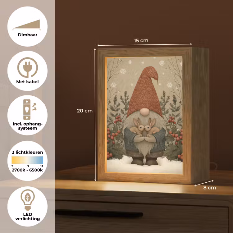 Kerstgnome - Konijntjes - Kleurrijk Light Box met kabel (Tafellamp) klein -USP_NL
