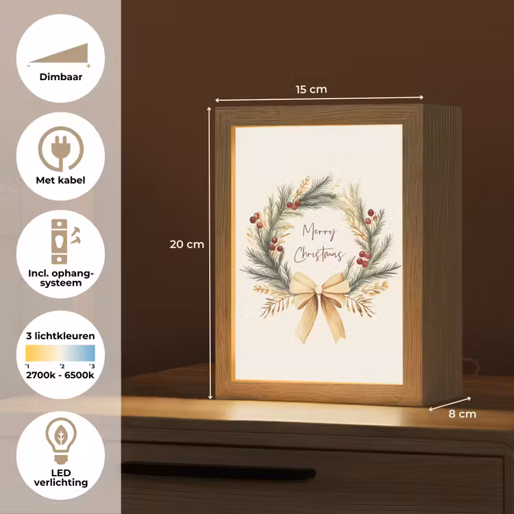 Kerstkrans - Kerst - Goud - Beige Light Box met kabel (Tafellamp) klein -USP_NL
