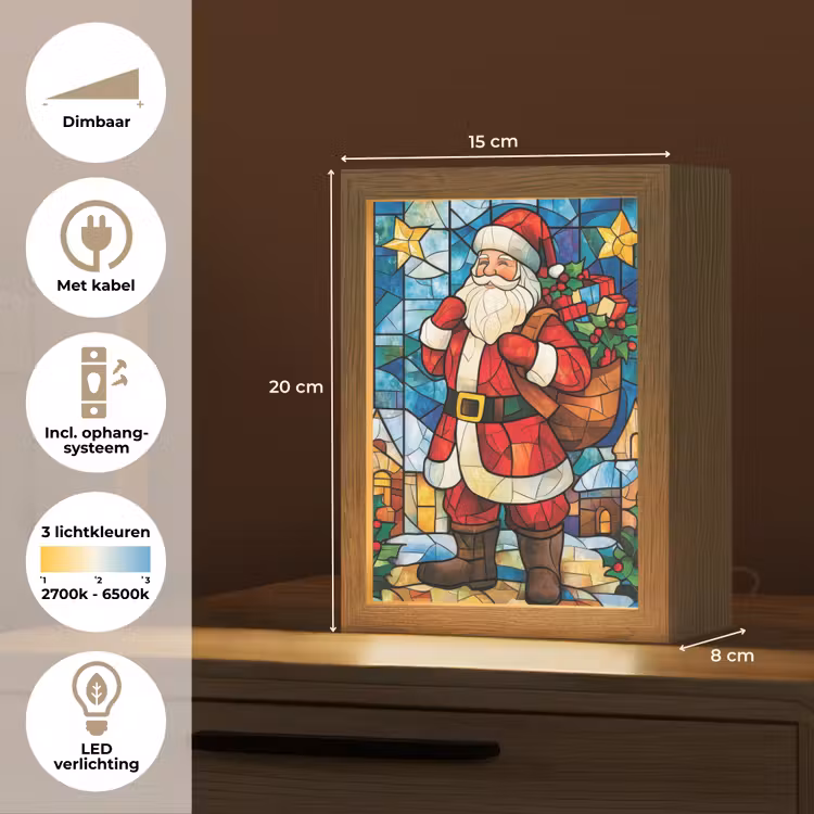 Kerstman - Glas - Kleurrijk Light Box met kabel (Tafellamp) klein -USP_NL