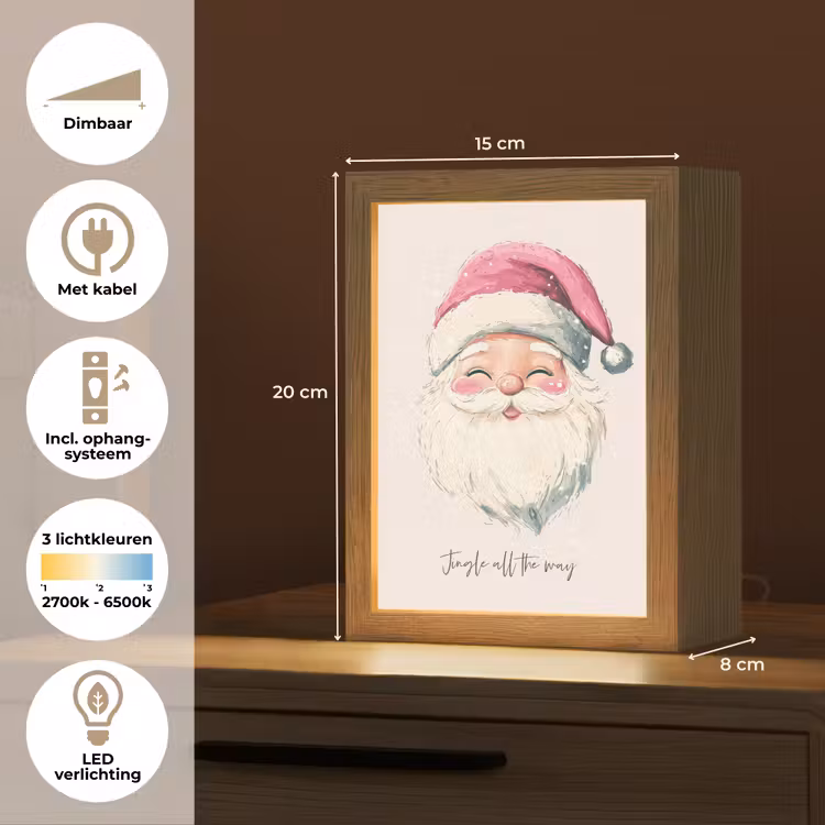 Kerstman - Kerst - Quote - Beige Light Box met kabel (Tafellamp) klein -USP_NL