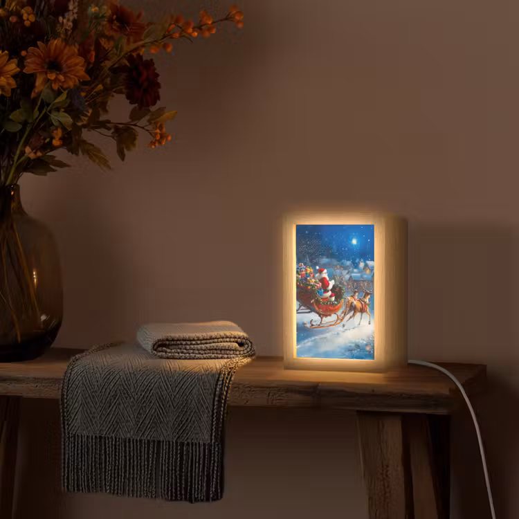 Kerstman - Rendier - Kerst - Sneeuw Light Box met kabel (Tafellamp) klein -sfeer4