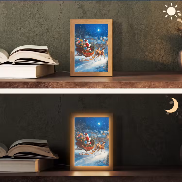 Kerstman - Rendier - Kerst - Sneeuw Light Box met kabel (Tafellamp) klein -sfeer3