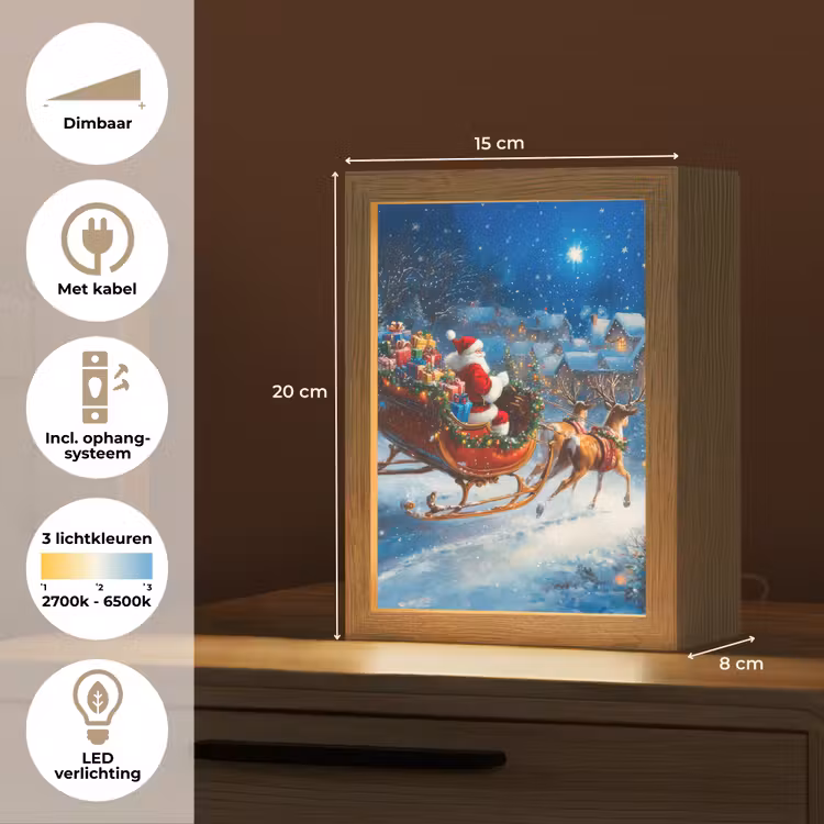 Kerstman - Rendier - Kerst - Sneeuw Light Box met kabel (Tafellamp) klein -USP_NL