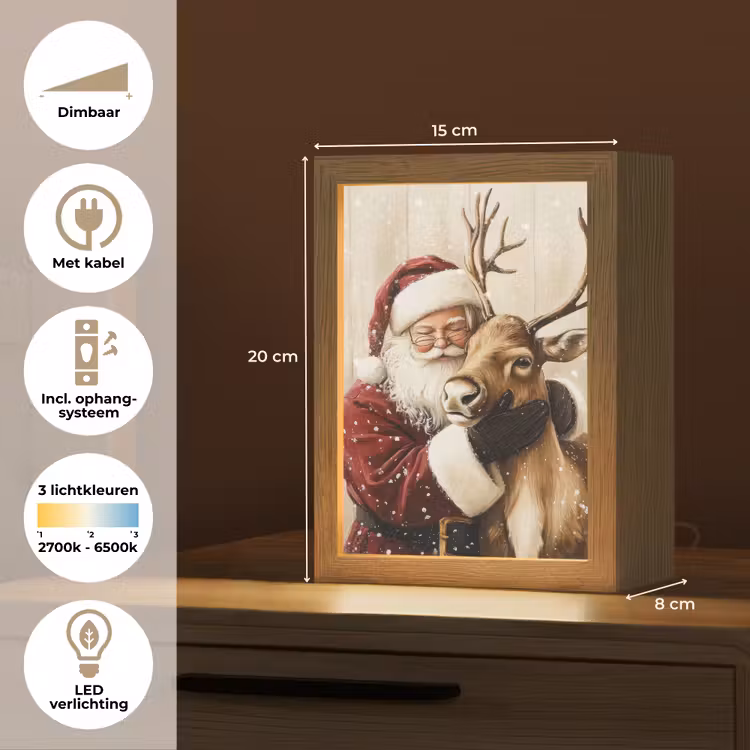 Kerstman - Rendier - Sneeuw - Kleurrijk Light Box met kabel (Tafellamp) klein -USP_NL