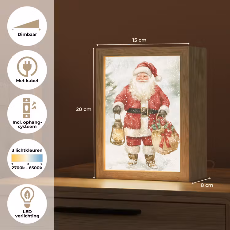 Kerstman- Winter - Sneeuw - Wit - Rood Light Box met kabel (Tafellamp) klein -USP_NL