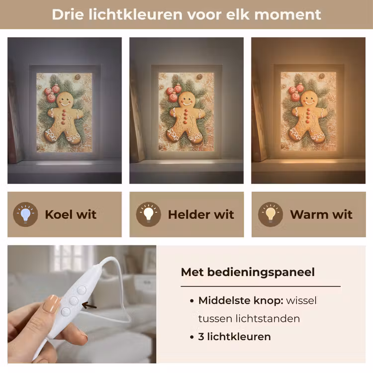 Kerstmis - Koekje - Poppetje - Speculaas Light Box met kabel (Tafellamp) klein -USP_lichtkleurNL