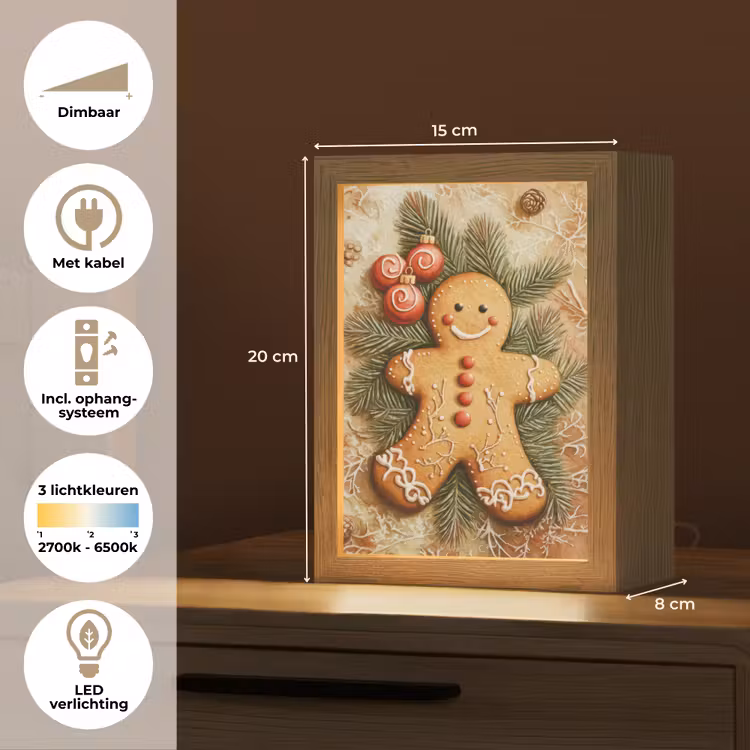 Kerstmis - Koekje - Poppetje - Speculaas Light Box met kabel (Tafellamp) klein -USP_NL