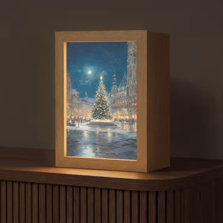 Kerstnacht - Stadsplein - Meerkleurig Light Box met kabel (Tafellamp) klein -z3d_website
