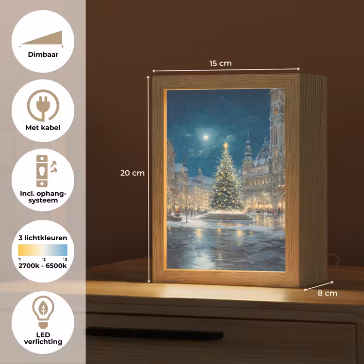 Kerstnacht - Stadsplein - Meerkleurig Light Box met kabel (Tafellamp) klein -USP_NL