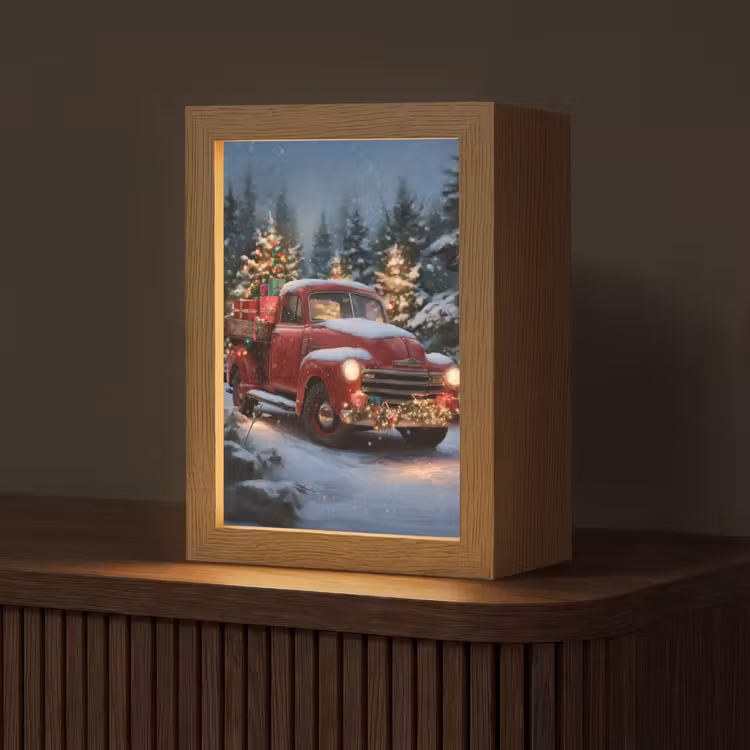 Kersttruck - Sneeuwbos - Rood Light Box met kabel (Tafellamp) klein -z3d_website