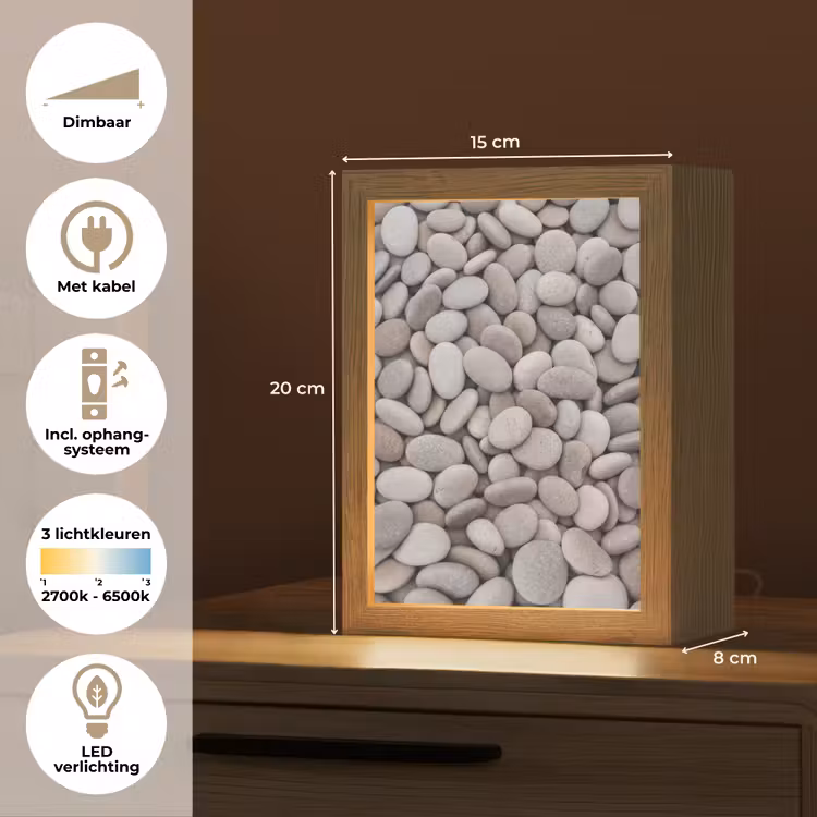 Kiezels - Stenen - Grijs Light Box met kabel (Tafellamp) klein -USP_NL