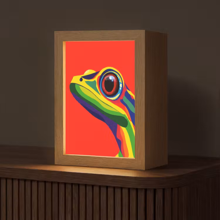 Kikker - Kleurrijk - Strepen - Ogen Light Box met kabel (Tafellamp) klein -z3d_website