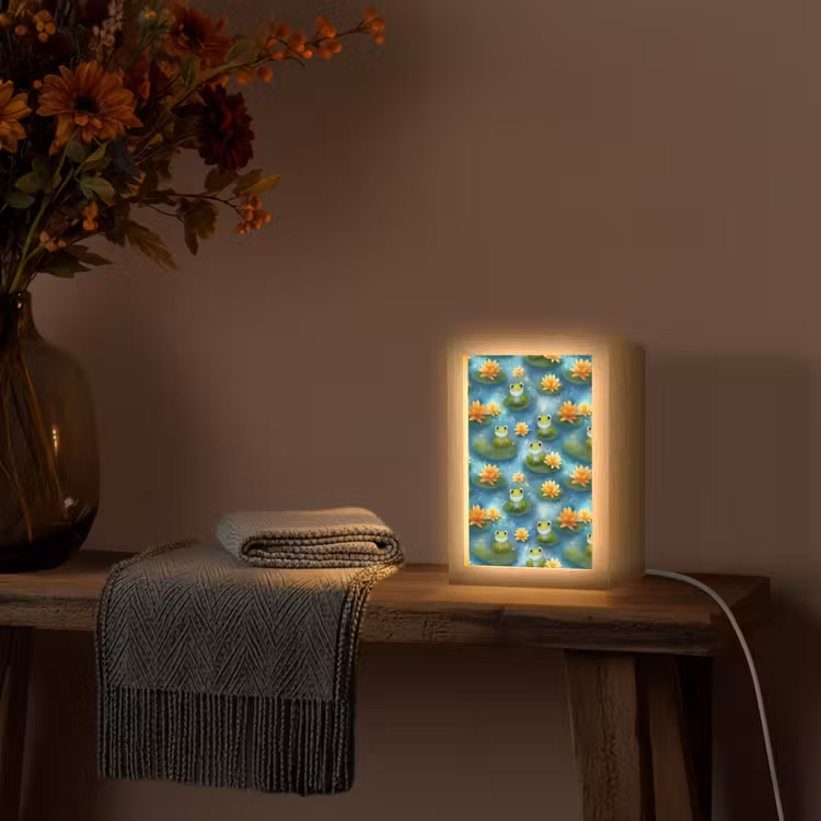 Kikker - Lelies - Groen Light Box met kabel (Tafellamp) klein 925 -sfeer4