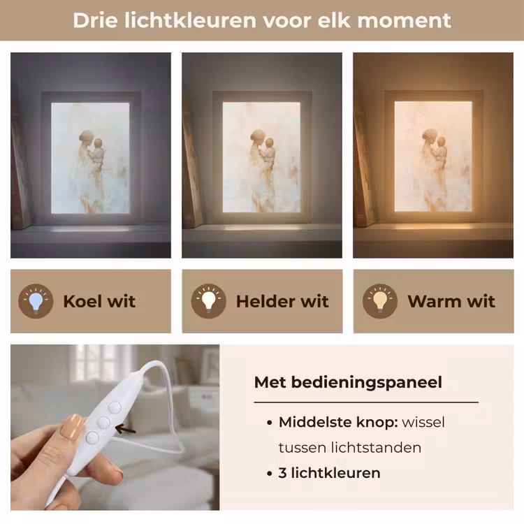 Kind - Moeder - Waterverfschilderij Light Box met kabel (Tafellamp) klein -USP_lichtkleurNL
