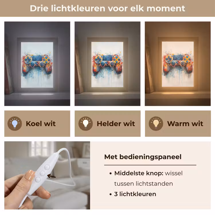 Kinder- en tiener kamer - Gaming - Game controller Light Box met kabel (Tafellamp) klein -USP_lichtkleurNL