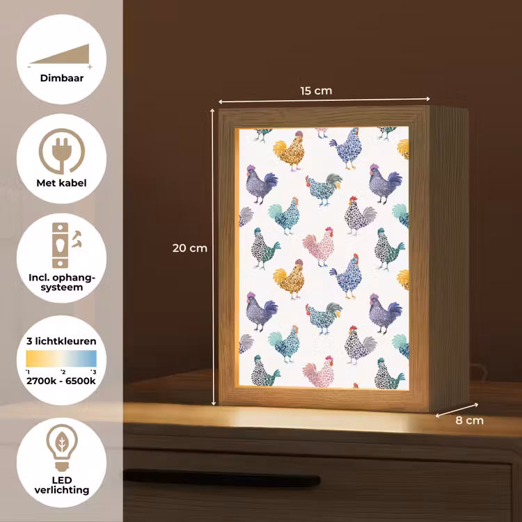 Kippen -Aquarel - Kleurrijk Light Box met kabel (Tafellamp) klein 925 -USP_NL