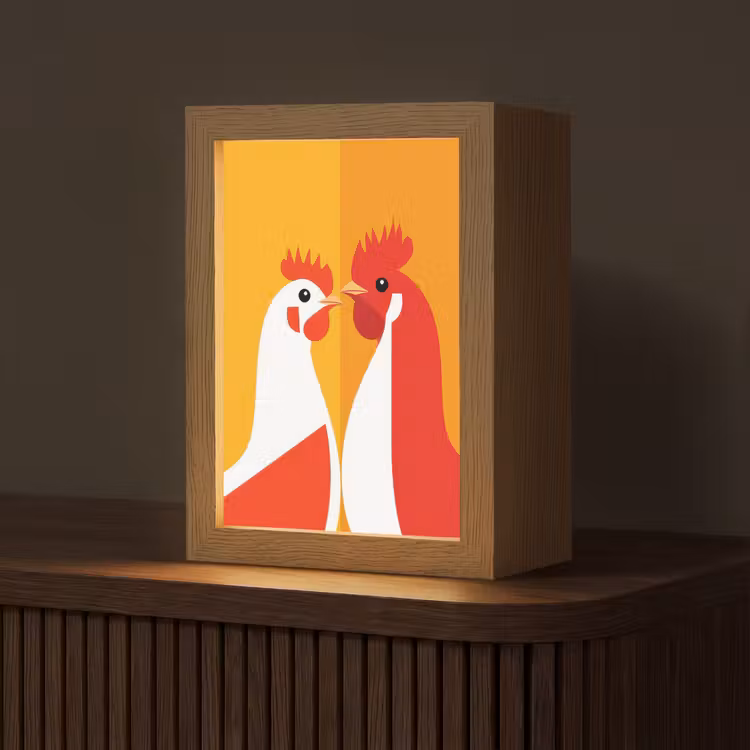 Kippen - Oranje - Vlakken Light Box met kabel (Tafellamp) klein -z3d_website