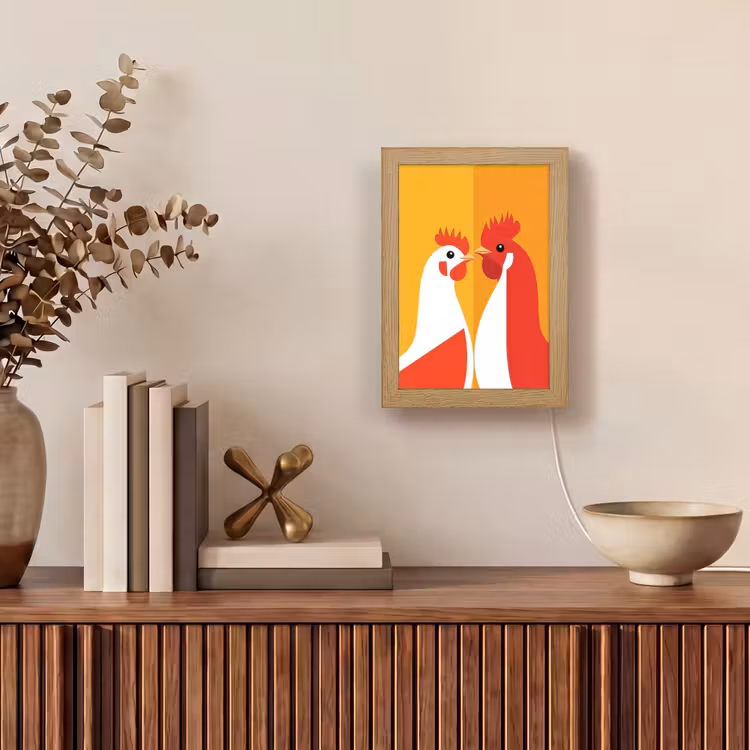 Kippen - Oranje - Vlakken Light Box met kabel (Tafellamp) klein -sfeer2