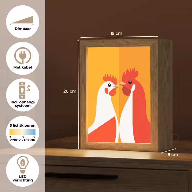 Kippen - Oranje - Vlakken Light Box met kabel (Tafellamp) klein -USP_NL
