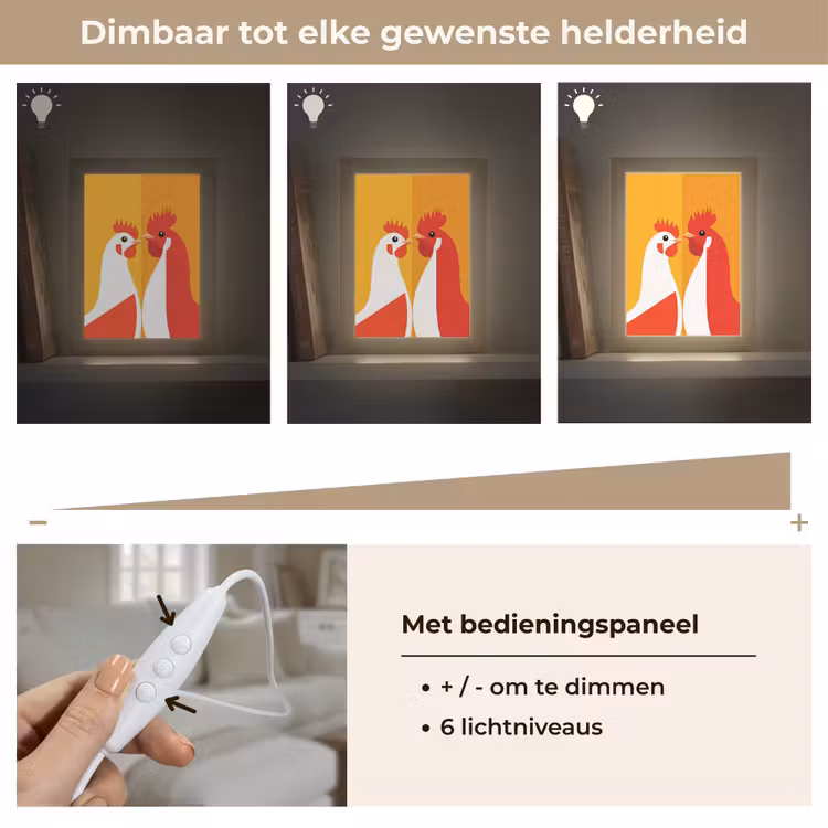Kippen - Oranje - Vlakken Light Box met kabel (Tafellamp) klein -USP_dimbaarNL