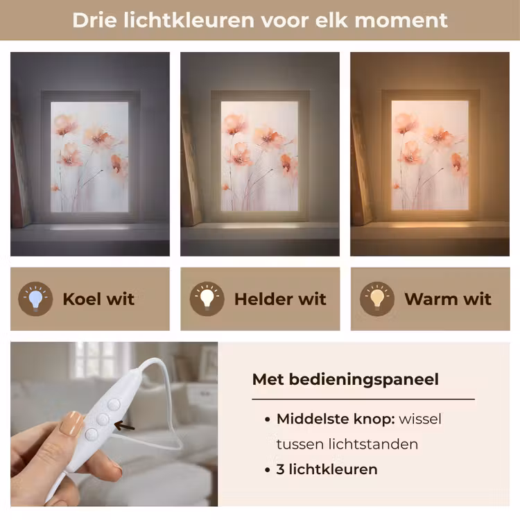 Klaproos - Bloemen - Kunst - Abstract - Watercolor Light Box met kabel (Tafellamp) klein -USP_lichtkleurNL