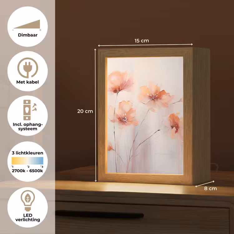 Klaproos - Bloemen - Kunst - Abstract - Watercolor Light Box met kabel (Tafellamp) klein -USP_NL
