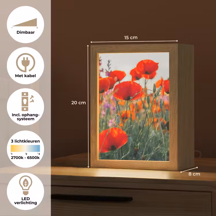 Klaproos - Bloemen - Rood - Paars - Weide Light Box met kabel (Tafellamp) klein -USP_NL