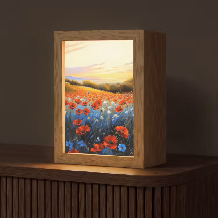 Klaproos - Bloemenveld - Kleurrijk Light Box met kabel (Tafellamp) klein -z3d_website