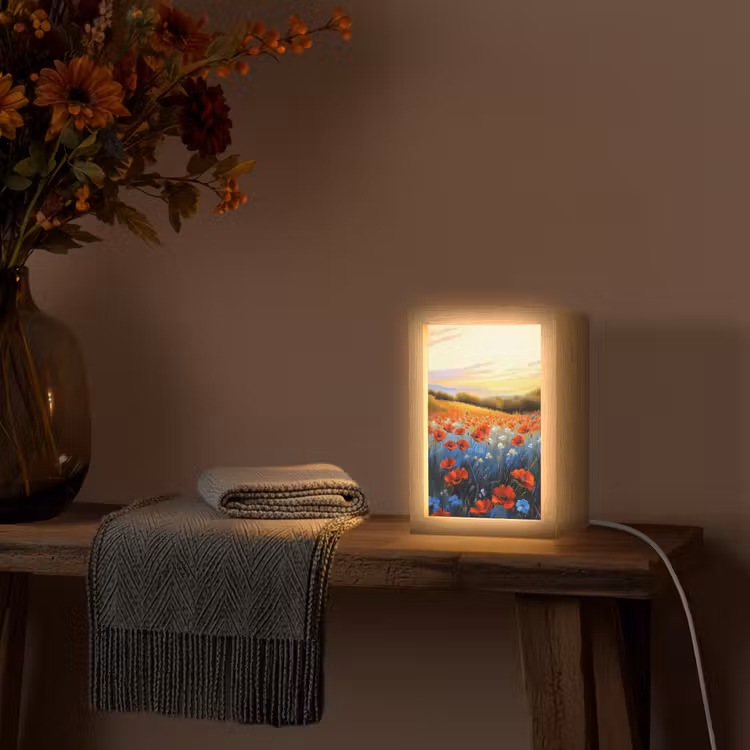 Klaproos - Bloemenveld - Kleurrijk Light Box met kabel (Tafellamp) klein -sfeer4