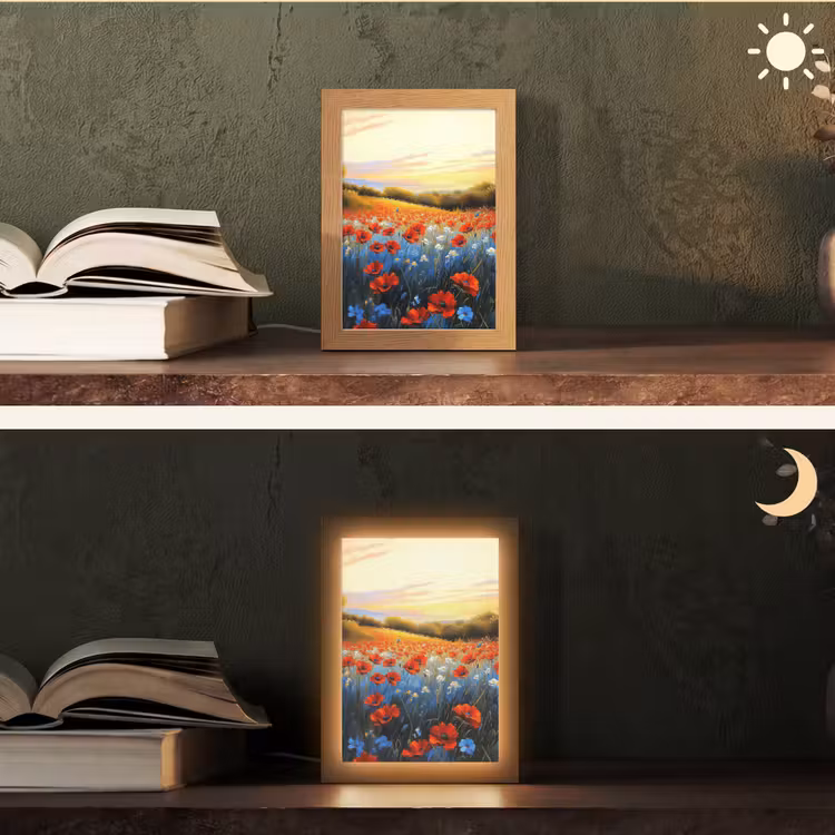 Klaproos - Bloemenveld - Kleurrijk Light Box met kabel (Tafellamp) klein -sfeer3