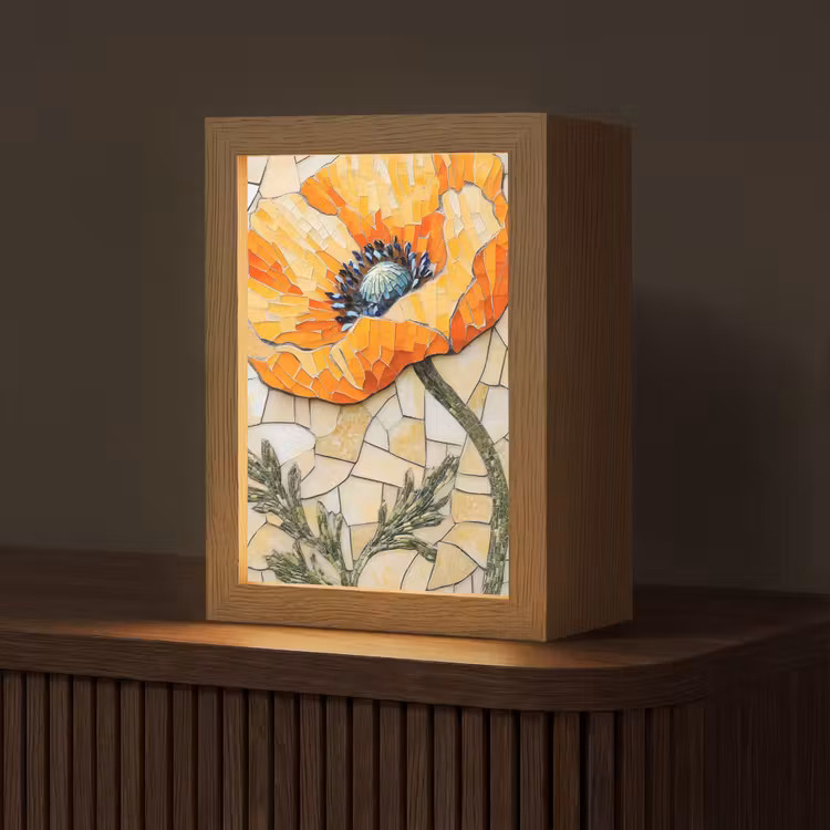 Klaprozen - Oranje - Mozaïek - Bladeren Light Box met kabel (Tafellamp) klein -z3d_website