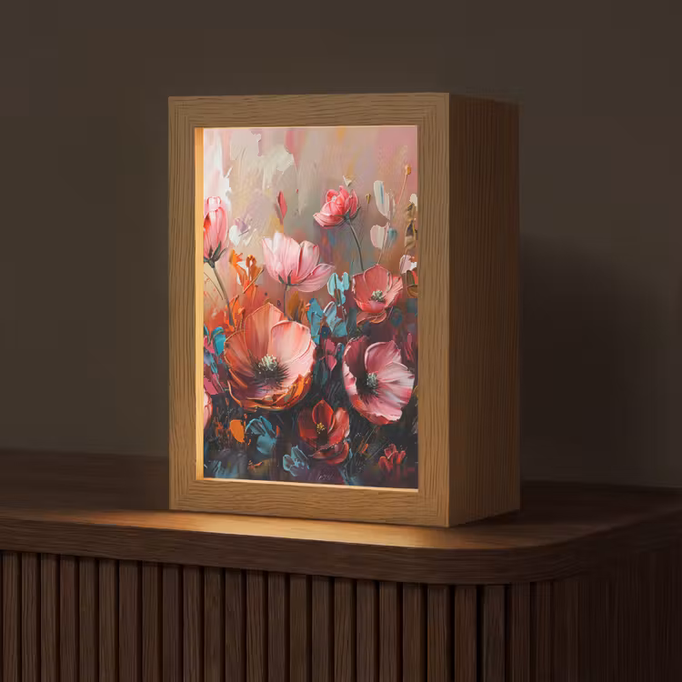 Klaprozen - Roze - Bloemen - Botanisch - Kunst Light Box met kabel (Tafellamp) klein -z3d_website