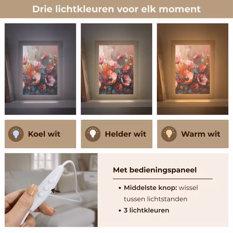 Klaprozen - Roze - Bloemen - Botanisch - Kunst Light Box met kabel (Tafellamp) klein -USP_lichtkleurNL