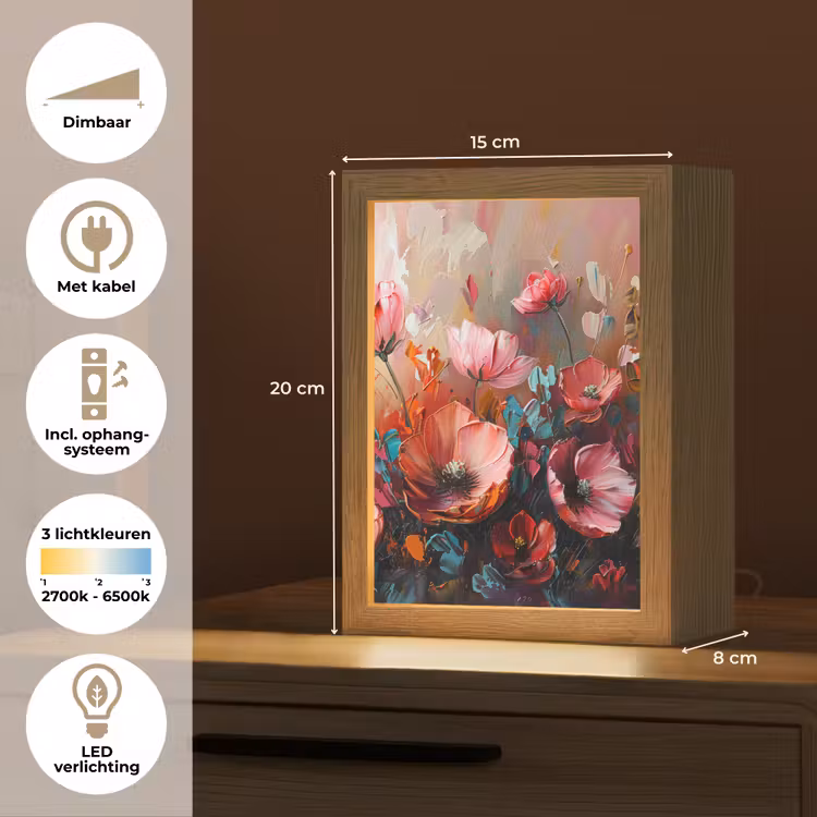Klaprozen - Roze - Bloemen - Botanisch - Kunst Light Box met kabel (Tafellamp) klein -USP_NL