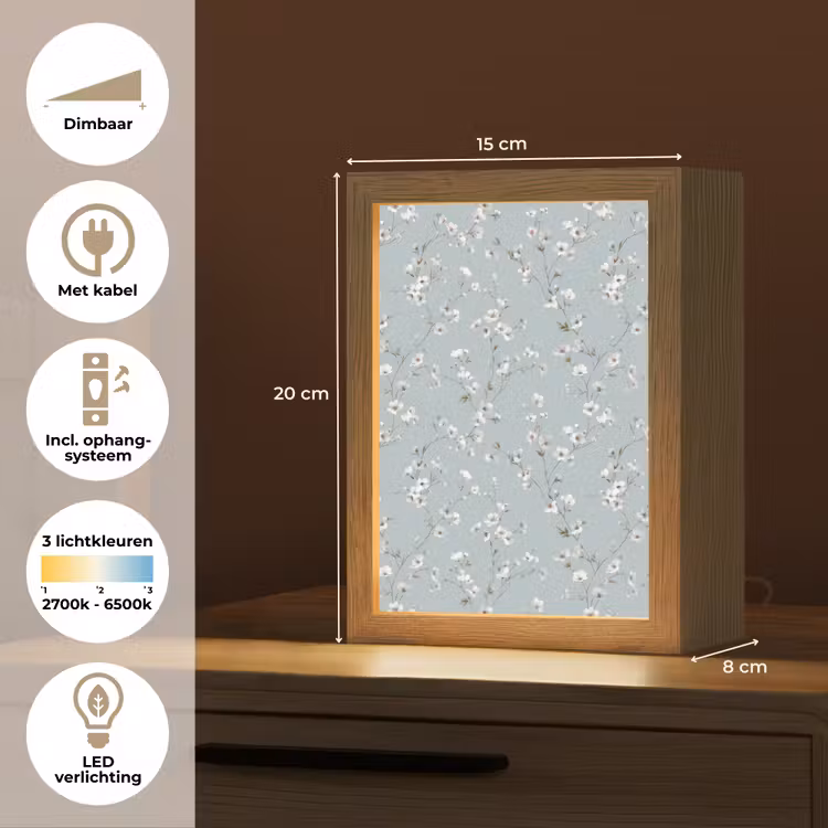 Klassiek - Bloemen - Blauw Light Box met kabel (Tafellamp) klein 925 -USP_NL