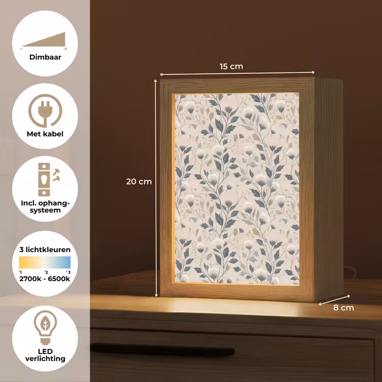Klassiek - Botanisch - Kleurrijk Light Box met kabel (Tafellamp) klein 925 -USP_NL