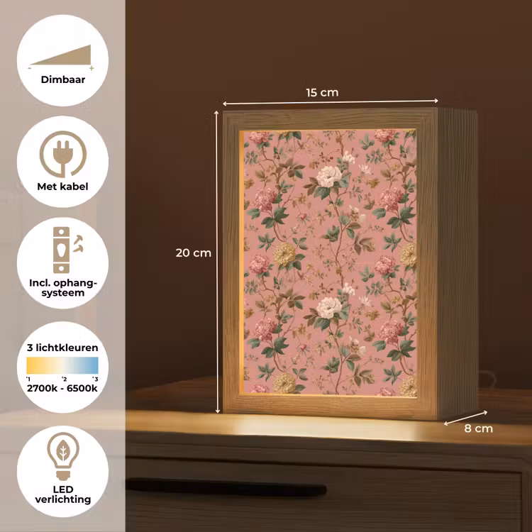 Klassiek - Botanisch - Roze Light Box met kabel (Tafellamp) klein 925 -USP_NL