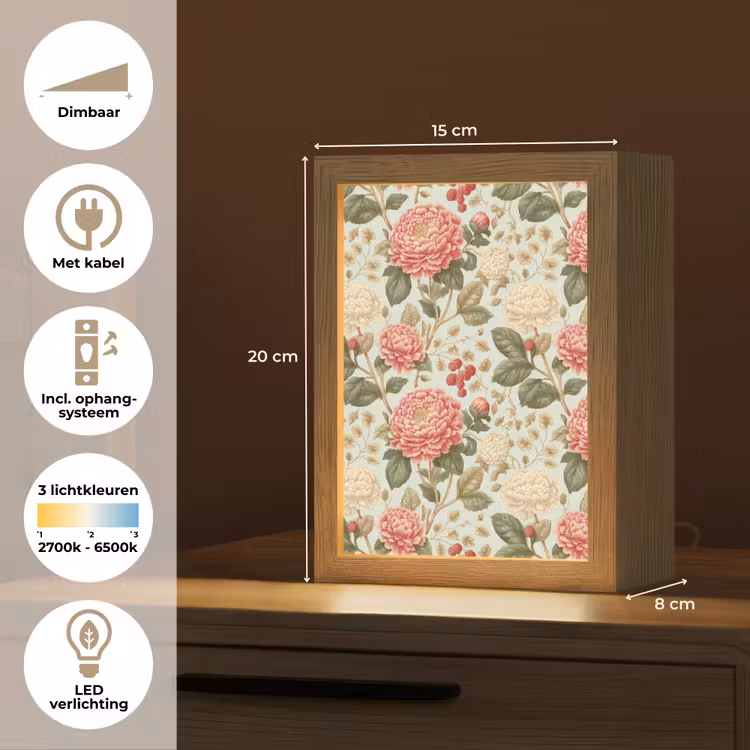 Klassiek - Botanisch - Veelkleurig Light Box met kabel (Tafellamp) klein 925 -USP_NL