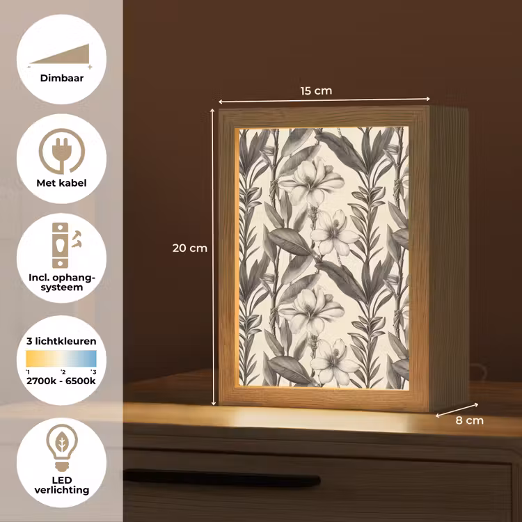 Klassiek - Botanisch - Zwart - Beige Light Box met kabel (Tafellamp) klein 925 -USP_NL