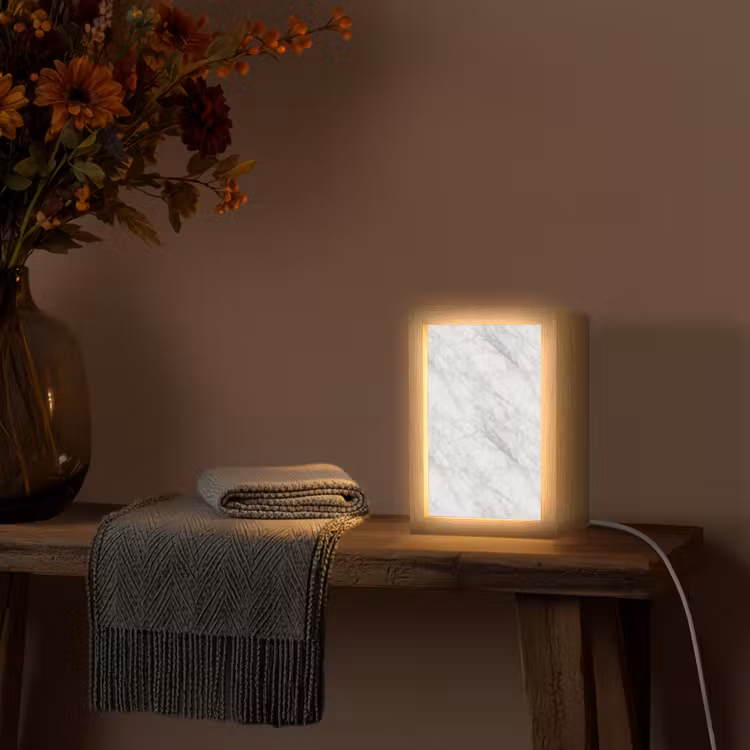 Klassiek - Marmer - Grijs Light Box met kabel (Tafellamp) klein 925 -sfeer4