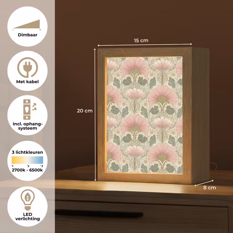 Klassiek - Patroon - Roze Light Box met kabel (Tafellamp) klein 925 -USP_NL