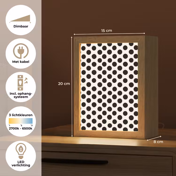 Klassiek - Stippen - Zwart Light Box met kabel (Tafellamp) klein 925 -USP_NL