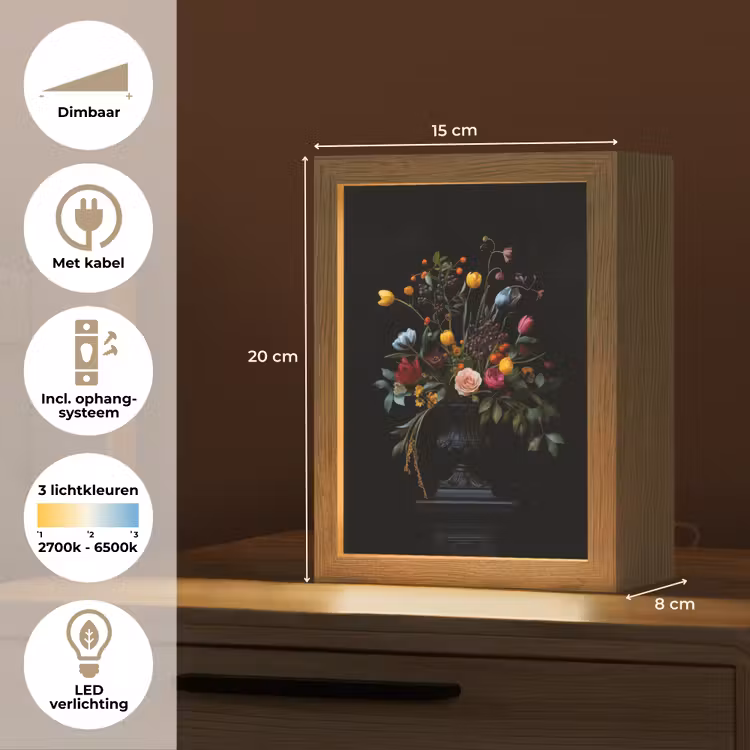 Klassiek - Vaas - Boeket - Bloemen Light Box met kabel (Tafellamp) klein -USP_NL