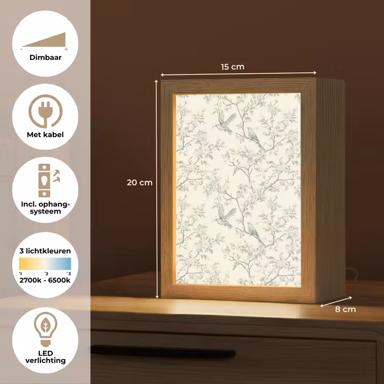 Klassiek - Vogels - Groen Light Box met kabel (Tafellamp) klein 925 -USP_NL