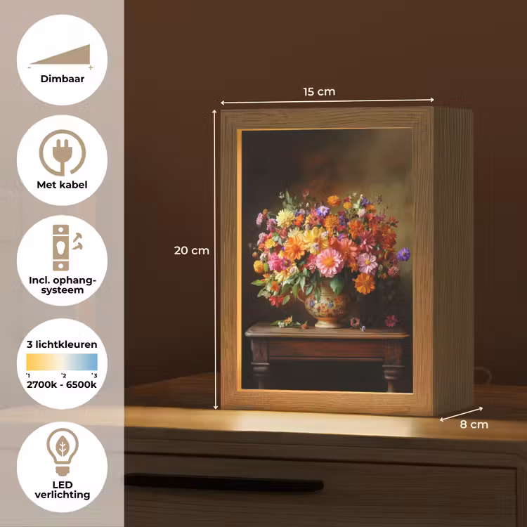 Kleuren - Boeket - Vaas - Hout Light Box met kabel (Tafellamp) klein -USP_NL