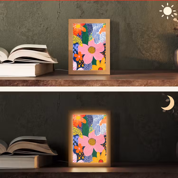 Kleurrijk - Bloemen - Abstract - Stippen Light Box met kabel (Tafellamp) klein -sfeer3