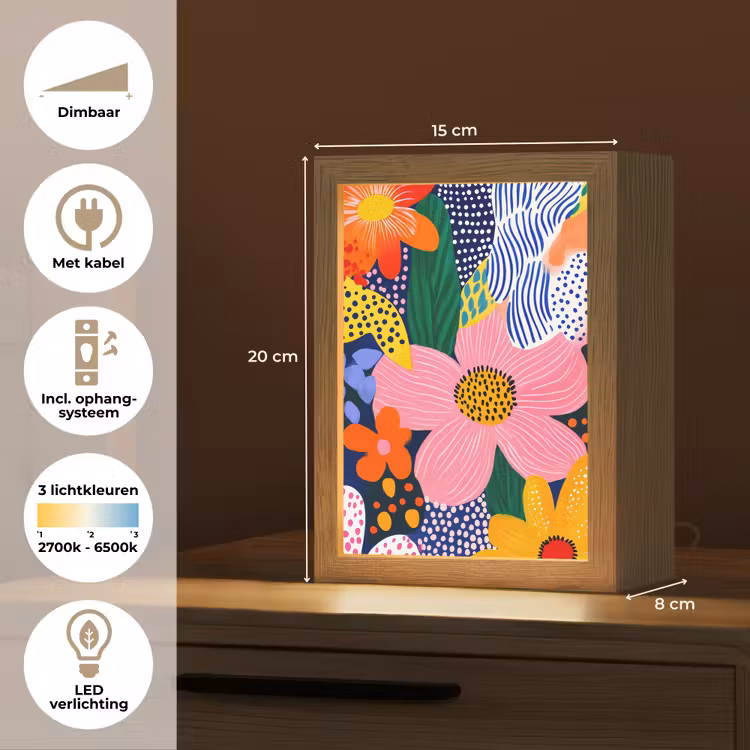 Kleurrijk - Bloemen - Abstract - Stippen Light Box met kabel (Tafellamp) klein -USP_NL